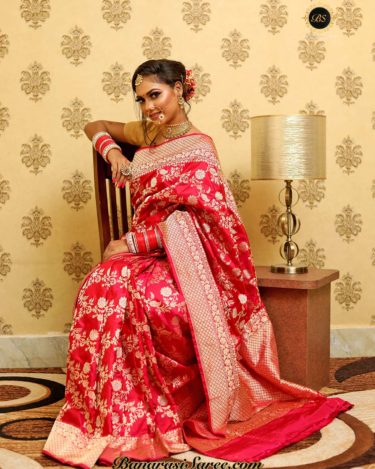 Scarlet Red Banarasi Saree With Banarasi Blouse Designs – TheDesignerSaree